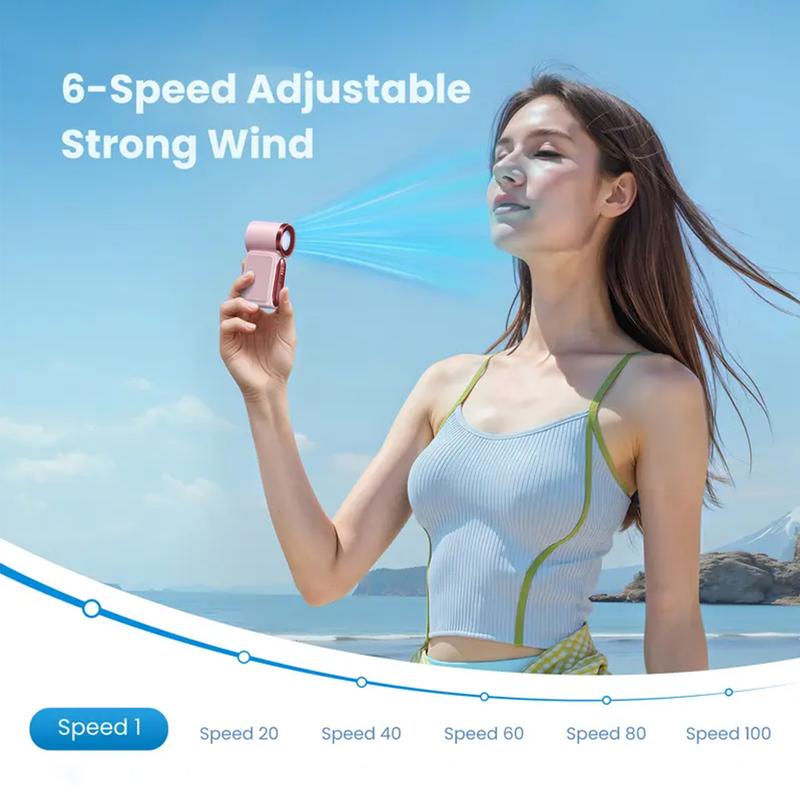 ❄️Mini Handheld Fan with LED Display👍5-Speed Turbo Pocket size Fan✨USB Rechargeable, High-Speed Cooling for Travel & Makeup