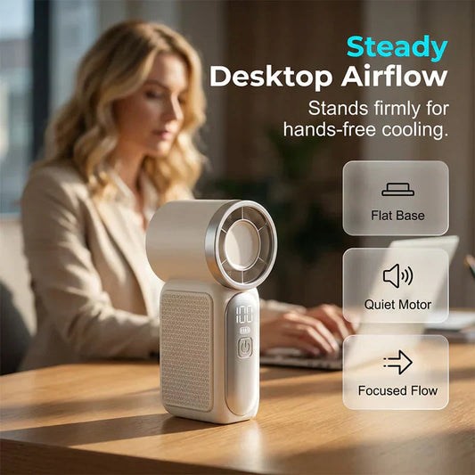 ❄️Mini Handheld Fan with LED Display👍5-Speed Turbo Pocket size Fan✨USB Rechargeable, High-Speed Cooling for Travel & Makeup
